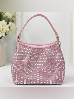 Y2K Metallic Pink Rhinestone Studded Hobo Shoulder Bag